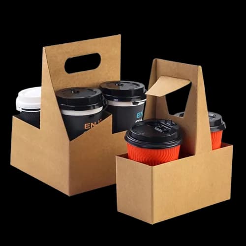 Coffee cups and drinks arranged for takeaway