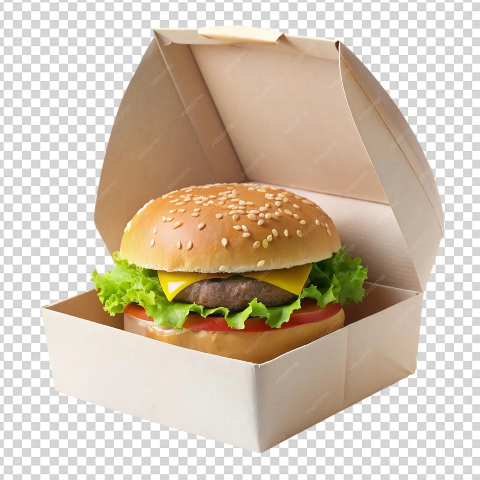 Burger with sesame bun and fresh toppings
